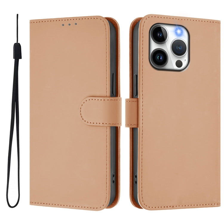 For iPhone 13 Pro Skin Feel Solid Color Leather Phone Case with Lanyard