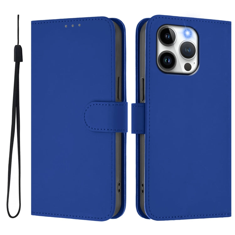 For iPhone 13 Pro Skin Feel Solid Color Leather Phone Case with Lanyard