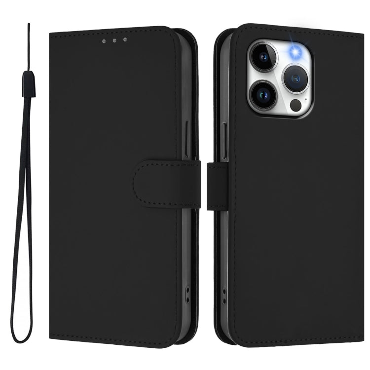 For iPhone 13 Pro Skin Feel Solid Color Leather Phone Case with Lanyard