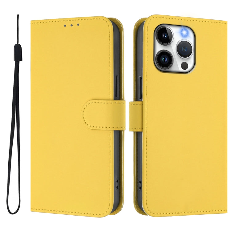 For iPhone 13 Pro Skin Feel Solid Color Leather Phone Case with Lanyard