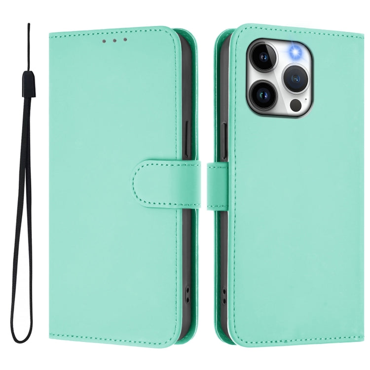 For iPhone 13 Pro Skin Feel Solid Color Leather Phone Case with Lanyard