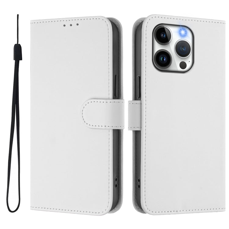 For iPhone 13 Pro Skin Feel Solid Color Leather Phone Case with Lanyard