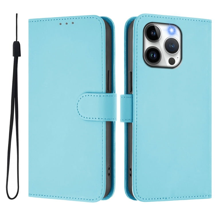 For iPhone 13 Pro Skin Feel Solid Color Leather Phone Case with Lanyard
