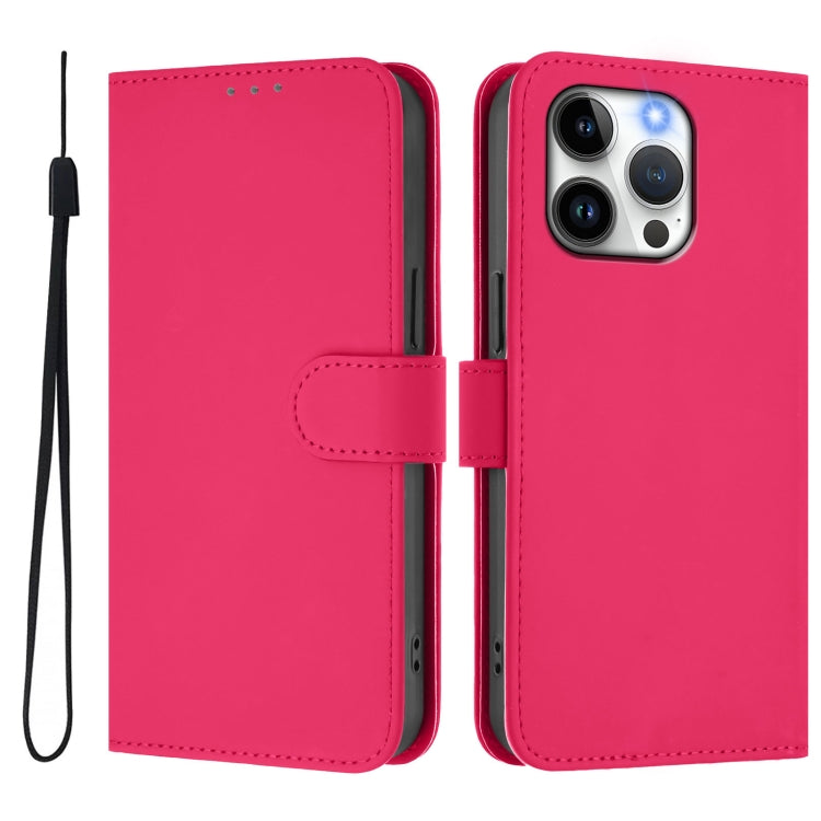 For iPhone 13 Pro Skin Feel Solid Color Leather Phone Case with Lanyard