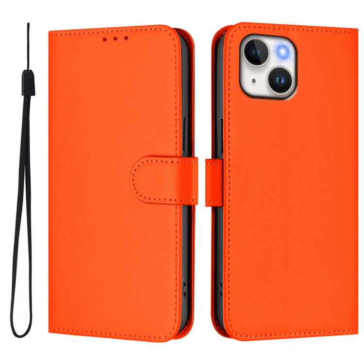 For iPhone 13 mini Skin Feel Solid Color Leather Phone Case with Lanyard