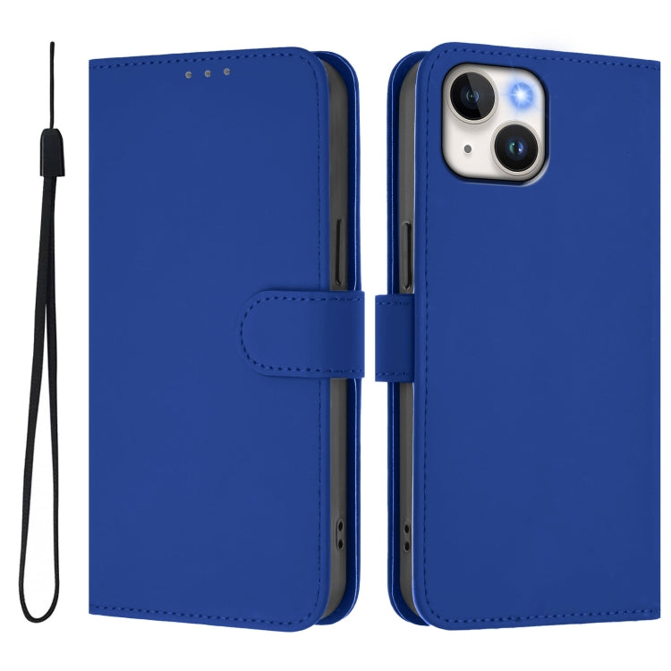 For iPhone 13 mini Skin Feel Solid Color Leather Phone Case with Lanyard