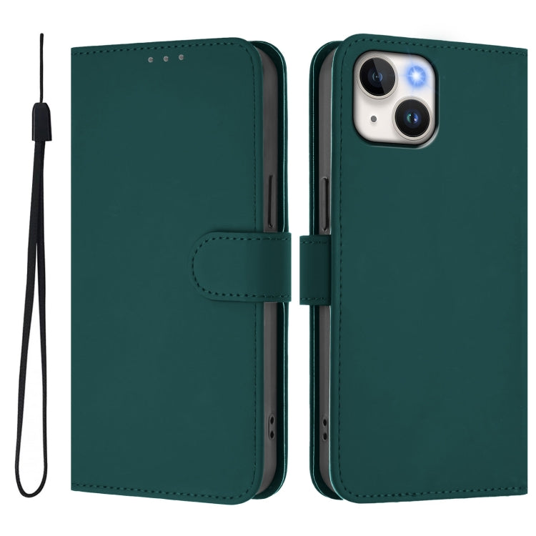 For iPhone 13 mini Skin Feel Solid Color Leather Phone Case with Lanyard