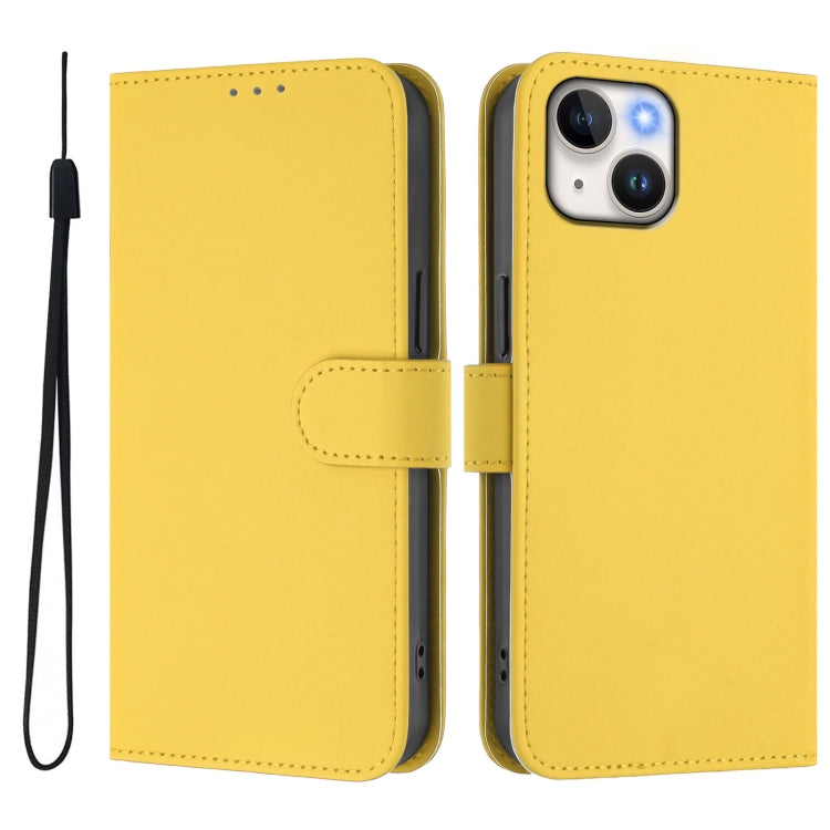 For iPhone 13 mini Skin Feel Solid Color Leather Phone Case with Lanyard