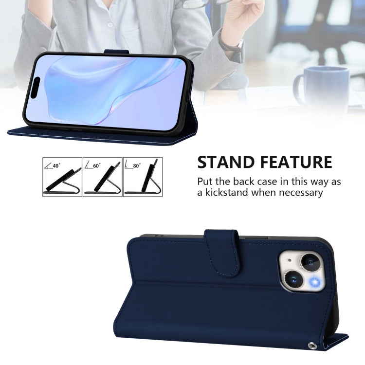 For iPhone 13 mini Skin Feel Solid Color Leather Phone Case with Lanyard
