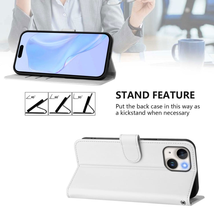 For iPhone 13 mini Skin Feel Solid Color Leather Phone Case with Lanyard