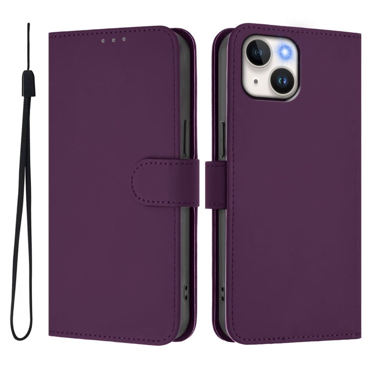 For iPhone 13 mini Skin Feel Solid Color Leather Phone Case with Lanyard