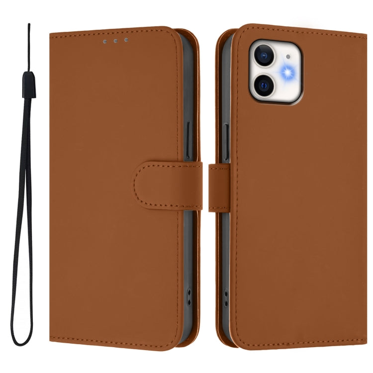 For iPhone 12 / 12 Pro Skin Feel Solid Color Leather Phone Case with Lanyard