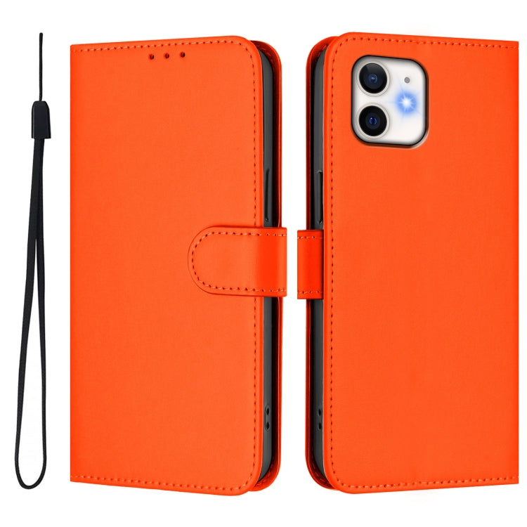 For iPhone 12 / 12 Pro Skin Feel Solid Color Leather Phone Case with Lanyard