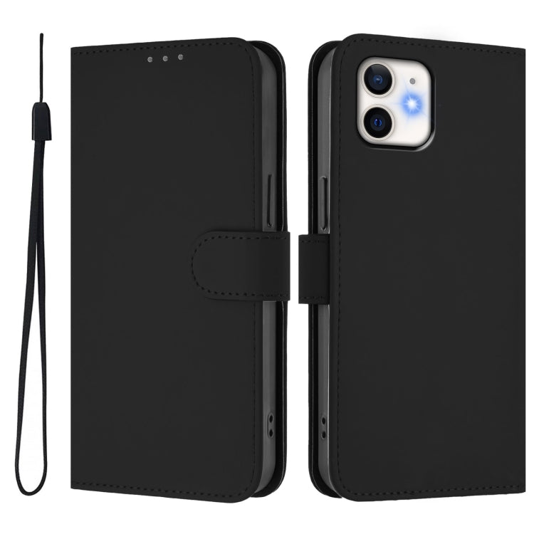For iPhone 12 / 12 Pro Skin Feel Solid Color Leather Phone Case with Lanyard
