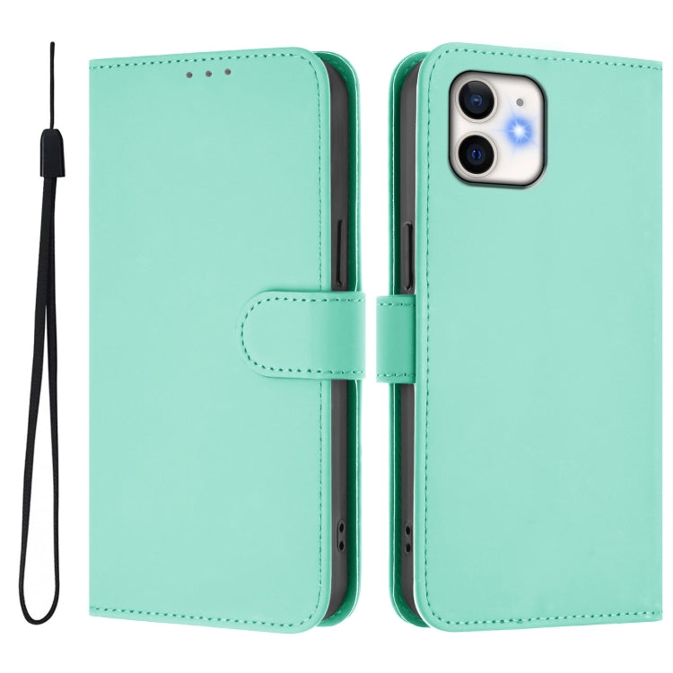 For iPhone 12 / 12 Pro Skin Feel Solid Color Leather Phone Case with Lanyard