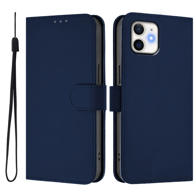 For iPhone 12 / 12 Pro Skin Feel Solid Color Leather Phone Case with Lanyard