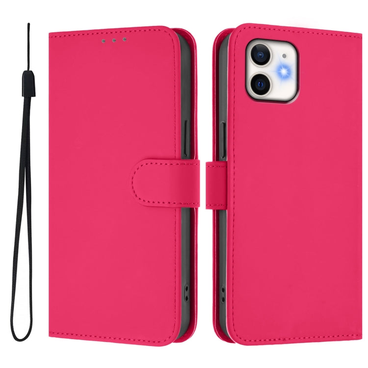 For iPhone 12 / 12 Pro Skin Feel Solid Color Leather Phone Case with Lanyard