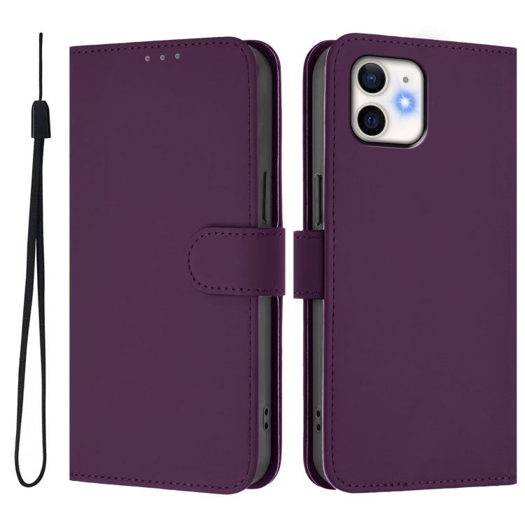 For iPhone 12 / 12 Pro Skin Feel Solid Color Leather Phone Case with Lanyard