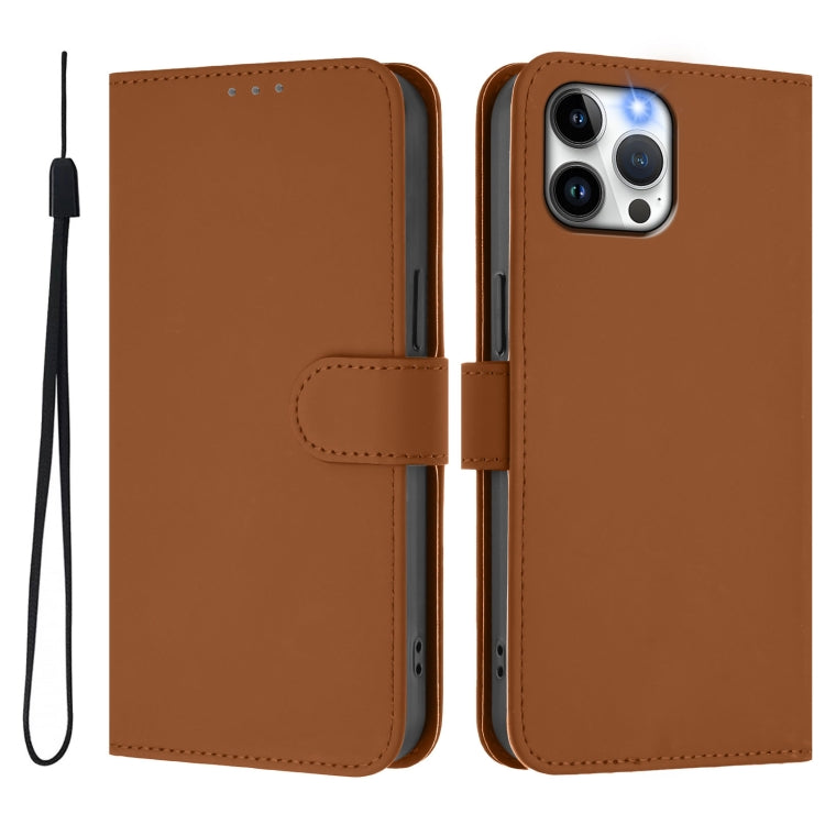 For iPhone 12 Pro Max Skin Feel Solid Color Leather Phone Case with Lanyard