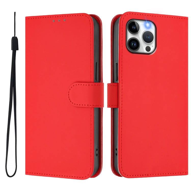 For iPhone 12 Pro Max Skin Feel Solid Color Leather Phone Case with Lanyard