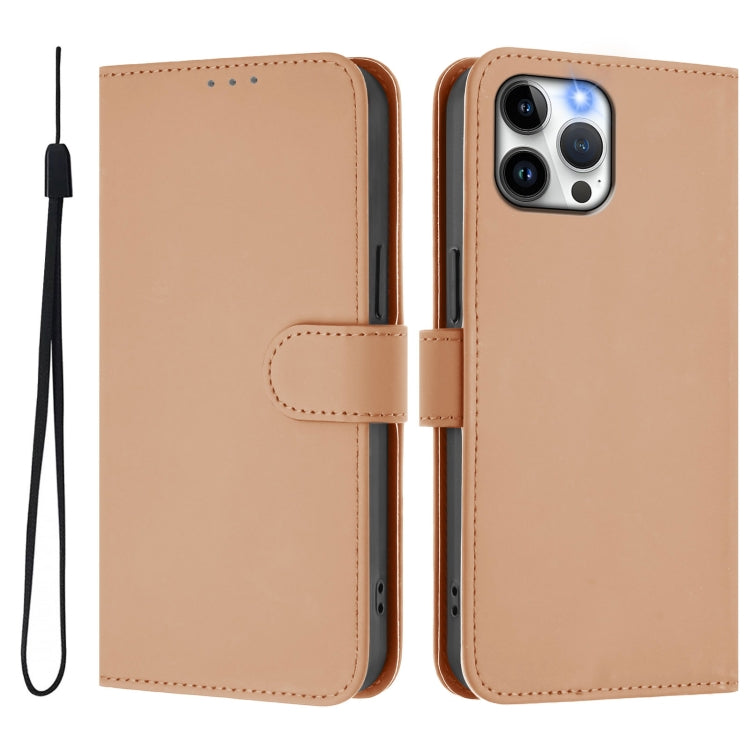 For iPhone 12 Pro Max Skin Feel Solid Color Leather Phone Case with Lanyard
