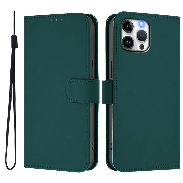For iPhone 12 Pro Max Skin Feel Solid Color Leather Phone Case with Lanyard