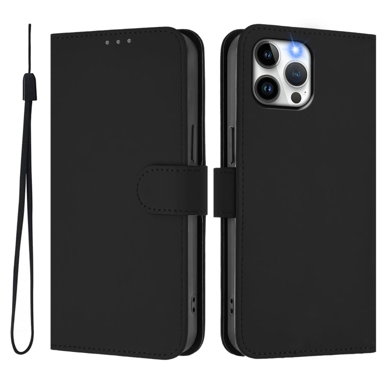 For iPhone 12 Pro Max Skin Feel Solid Color Leather Phone Case with Lanyard