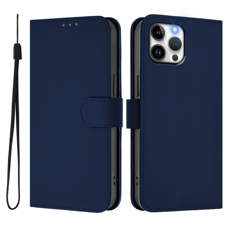 For iPhone 12 Pro Max Skin Feel Solid Color Leather Phone Case with Lanyard