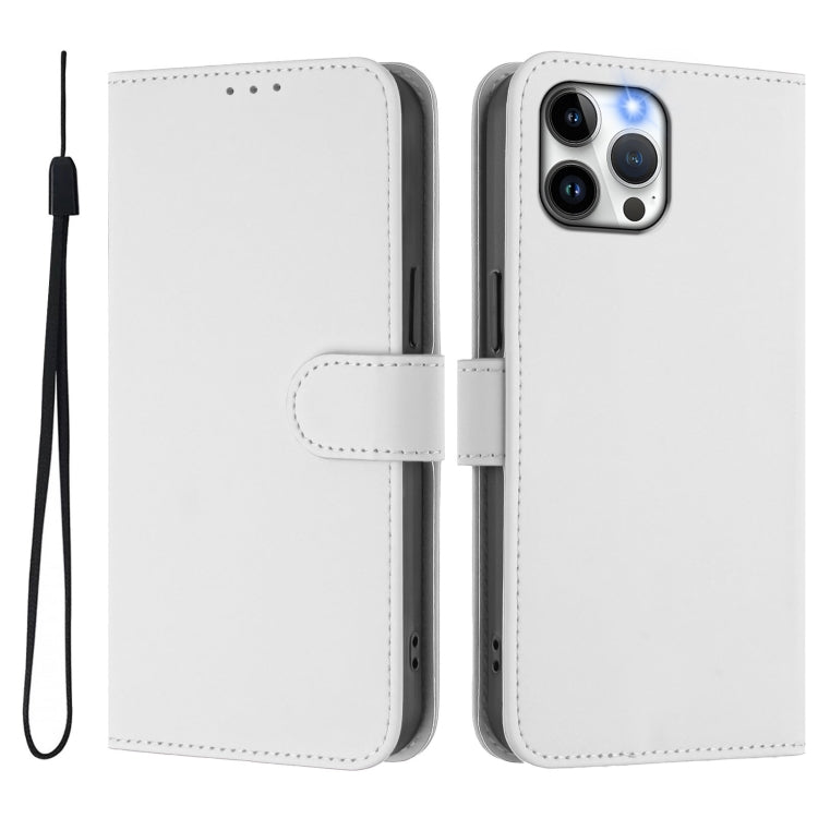 For iPhone 12 Pro Max Skin Feel Solid Color Leather Phone Case with Lanyard