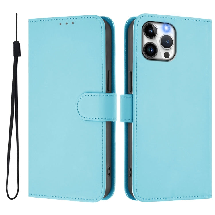 For iPhone 12 Pro Max Skin Feel Solid Color Leather Phone Case with Lanyard