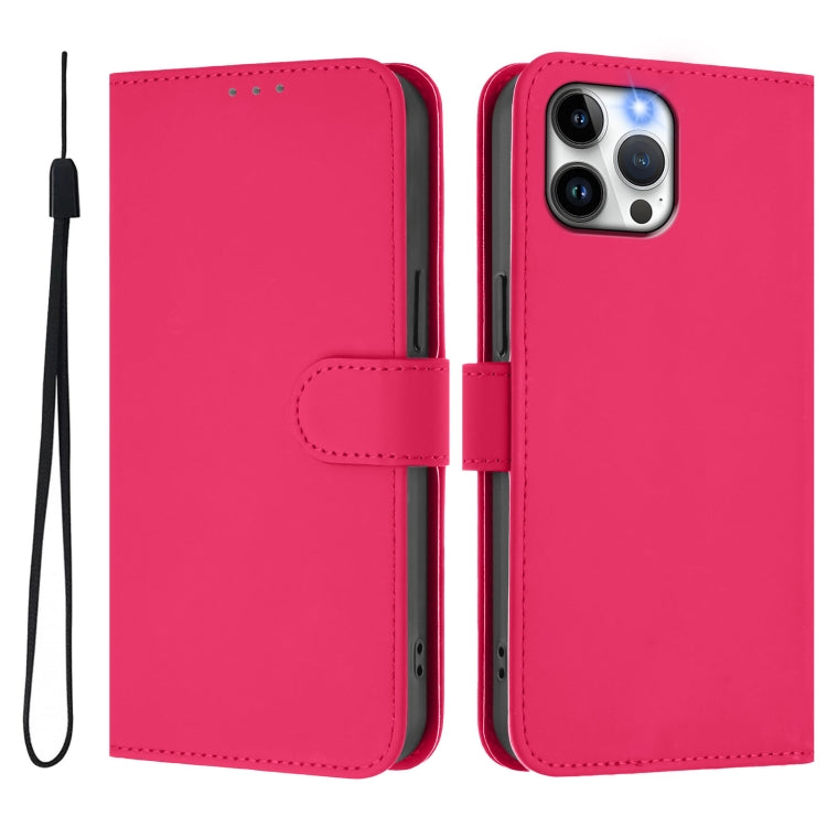 For iPhone 12 Pro Max Skin Feel Solid Color Leather Phone Case with Lanyard