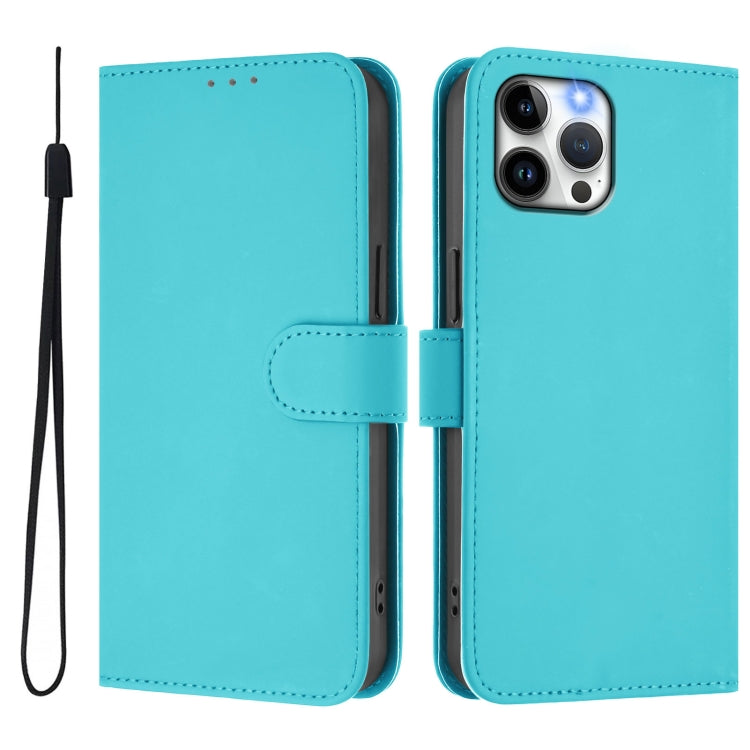 For iPhone 12 Pro Max Skin Feel Solid Color Leather Phone Case with Lanyard