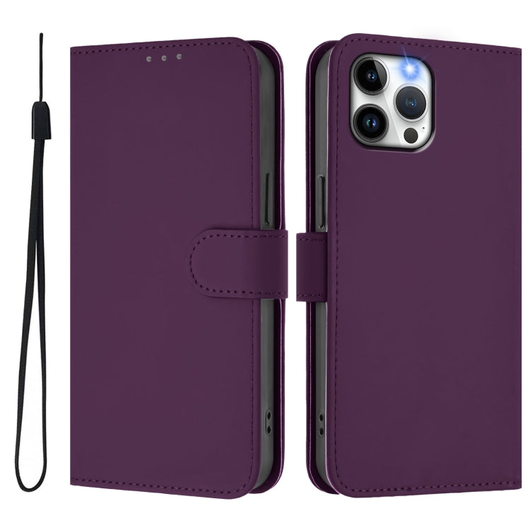 For iPhone 12 Pro Max Skin Feel Solid Color Leather Phone Case with Lanyard