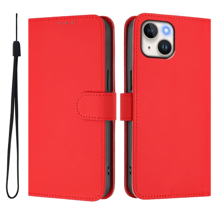 For iPhone 12 mini Skin Feel Solid Color Leather Phone Case with Lanyard