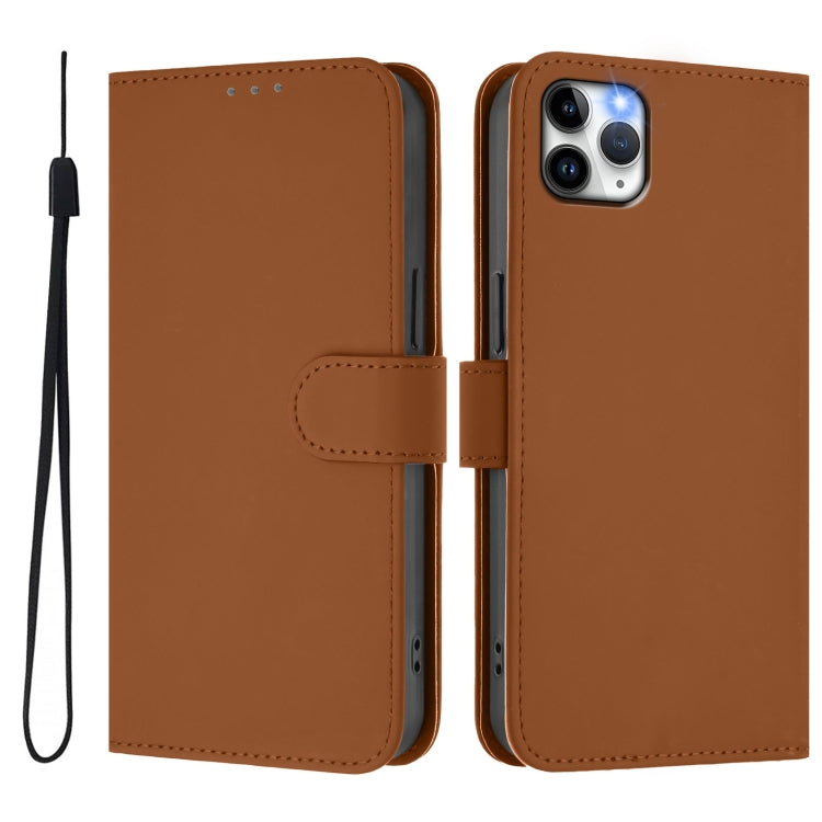 For iPhone 11 Pro Max Skin Feel Solid Color Leather Phone Case with Lanyard