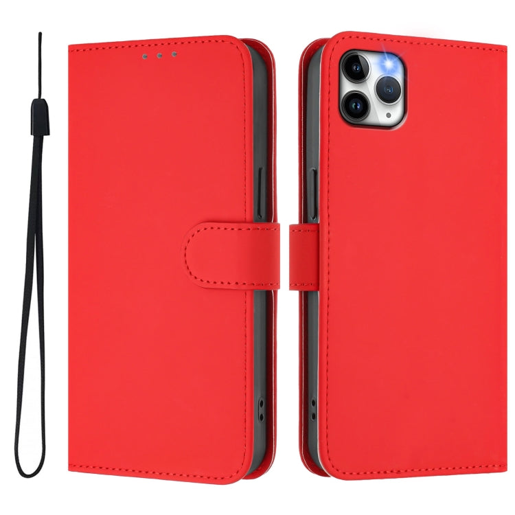 For iPhone 11 Pro Max Skin Feel Solid Color Leather Phone Case with Lanyard