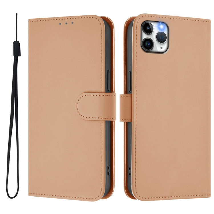 For iPhone 11 Pro Max Skin Feel Solid Color Leather Phone Case with Lanyard
