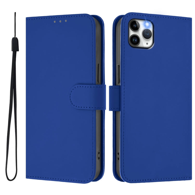 For iPhone 11 Pro Max Skin Feel Solid Color Leather Phone Case with Lanyard