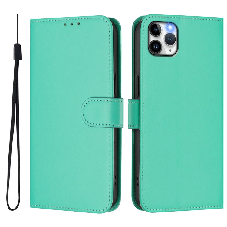 For iPhone 11 Pro Max Skin Feel Solid Color Leather Phone Case with Lanyard