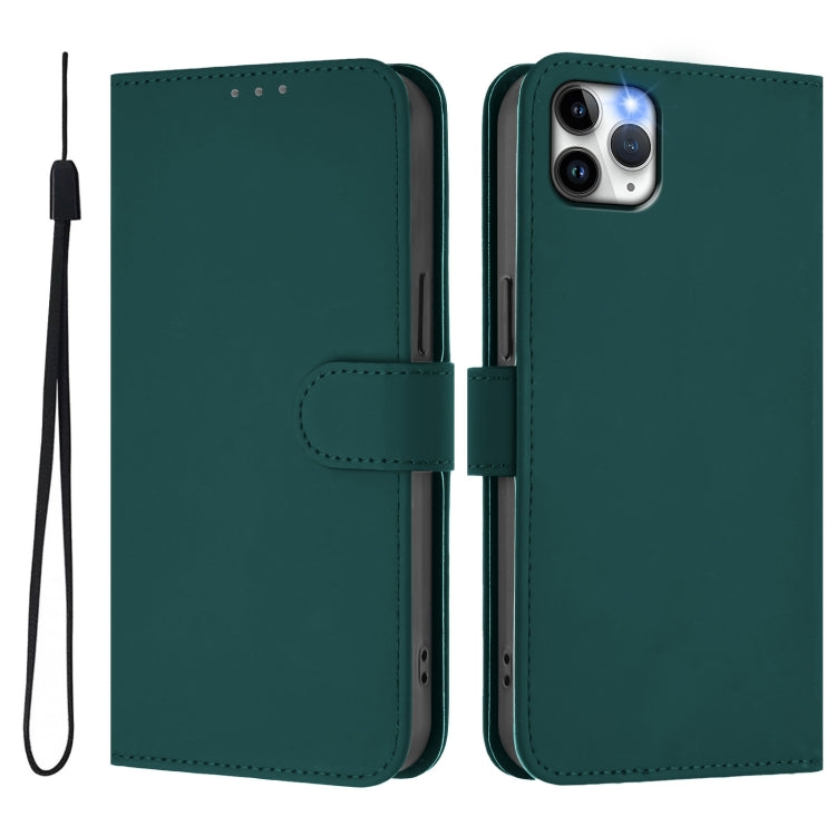 For iPhone 11 Pro Max Skin Feel Solid Color Leather Phone Case with Lanyard