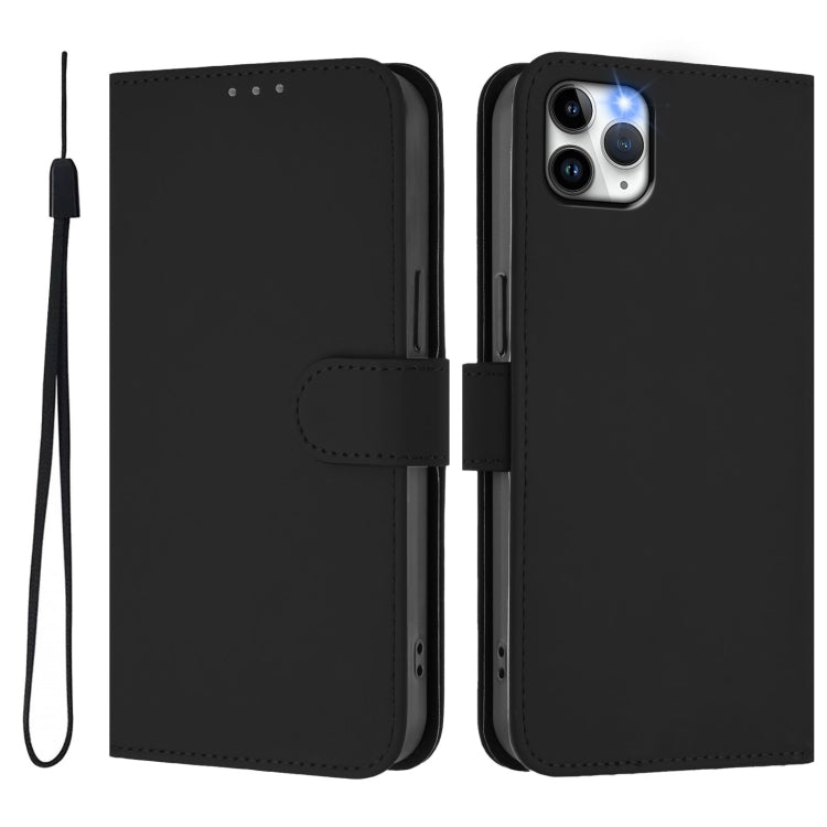 For iPhone 11 Pro Max Skin Feel Solid Color Leather Phone Case with Lanyard