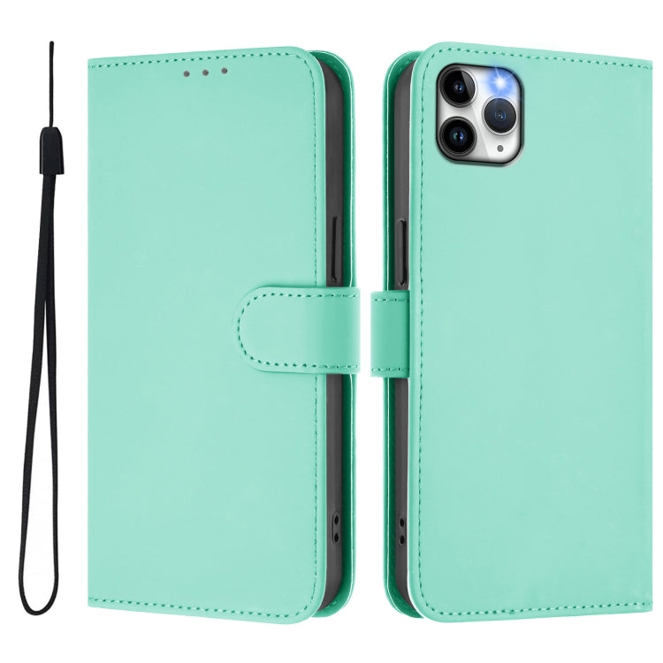 For iPhone 11 Pro Max Skin Feel Solid Color Leather Phone Case with Lanyard