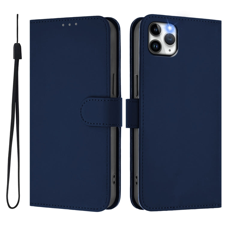 For iPhone 11 Pro Max Skin Feel Solid Color Leather Phone Case with Lanyard