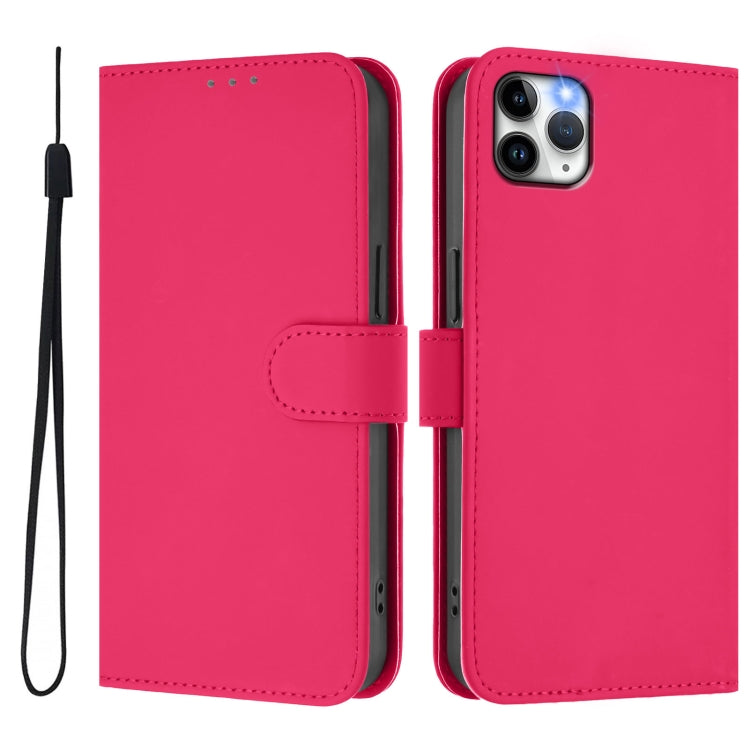 For iPhone 11 Pro Max Skin Feel Solid Color Leather Phone Case with Lanyard