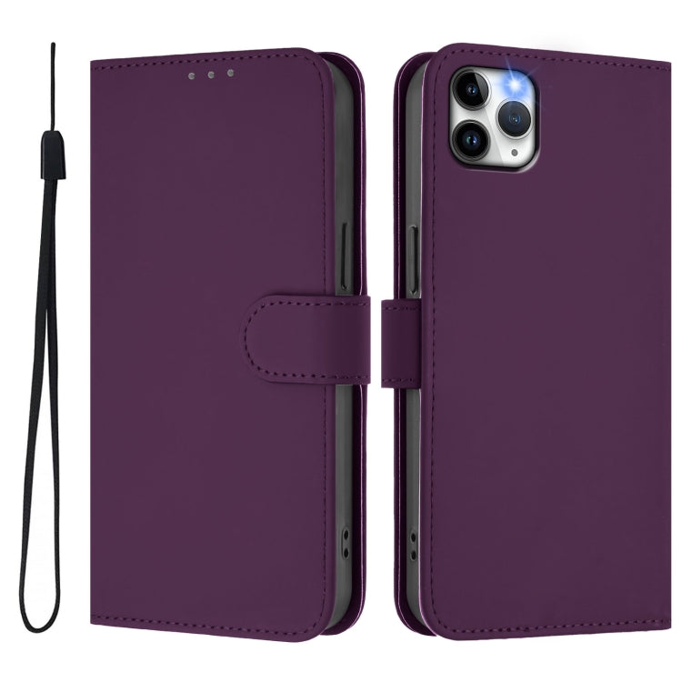 For iPhone 11 Pro Max Skin Feel Solid Color Leather Phone Case with Lanyard