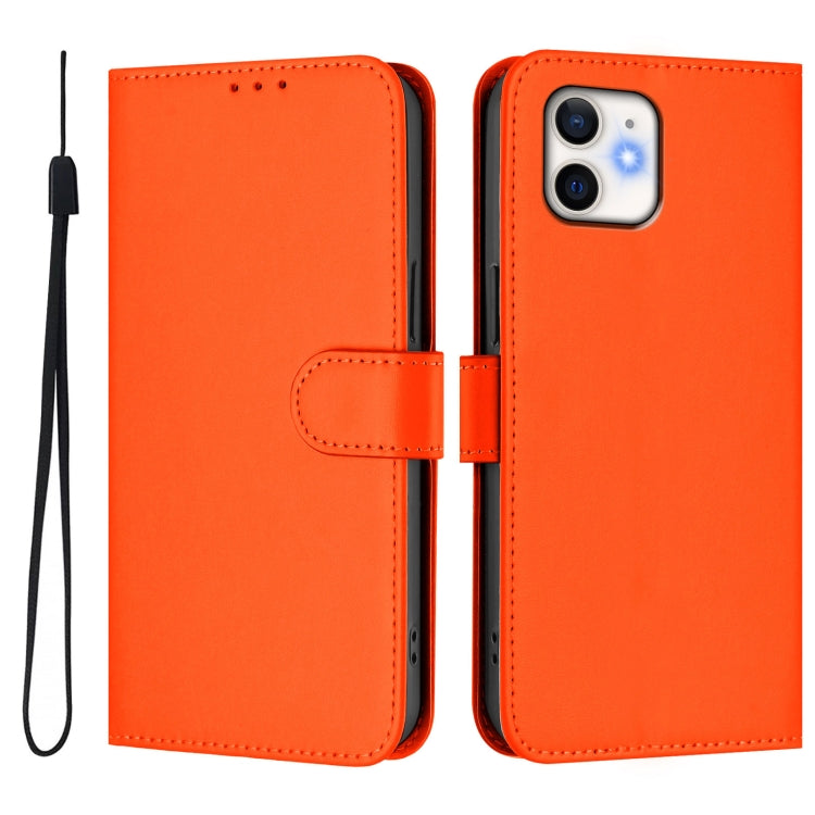 For iPhone 11 Skin Feel Solid Color Leather Phone Case with Lanyard