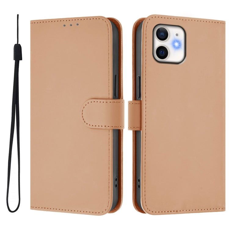 For iPhone 11 Skin Feel Solid Color Leather Phone Case with Lanyard