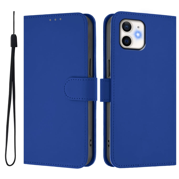 For iPhone 11 Skin Feel Solid Color Leather Phone Case with Lanyard