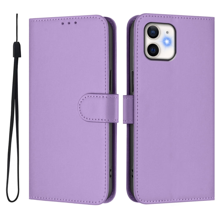 For iPhone 11 Skin Feel Solid Color Leather Phone Case with Lanyard