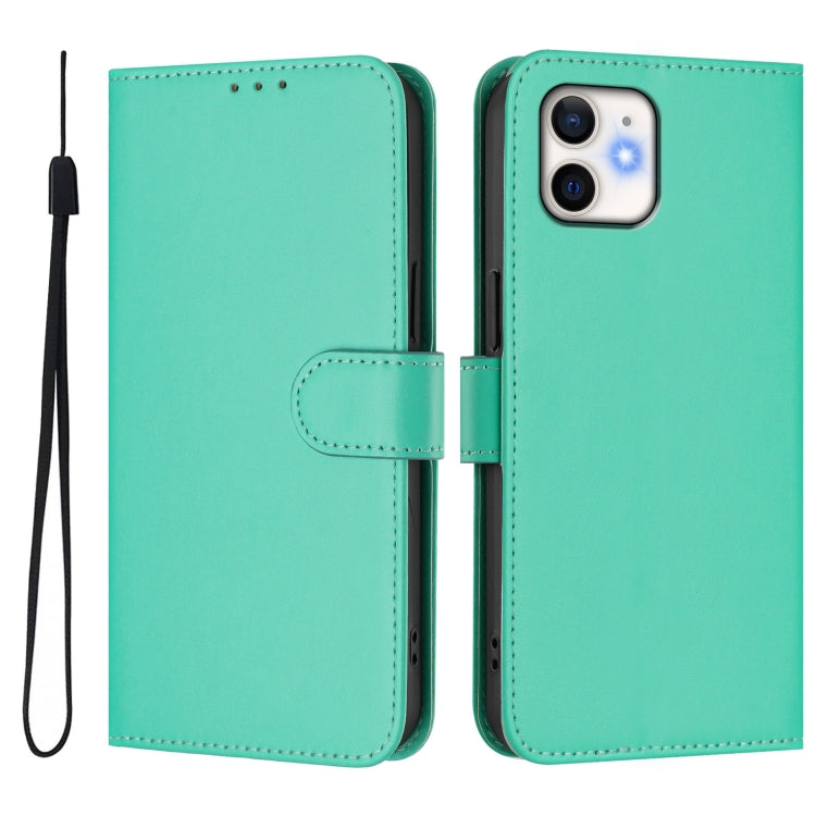 For iPhone 11 Skin Feel Solid Color Leather Phone Case with Lanyard